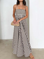 Maxi dress brown and white striped front view