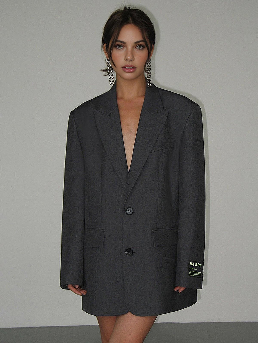 Damesblazer donkergrijs oversized front view
