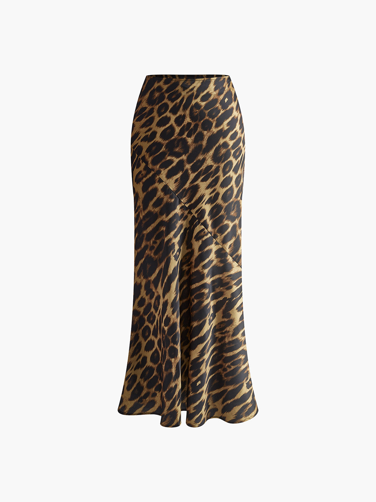 Leopard print maxi skirt with draped detail front view