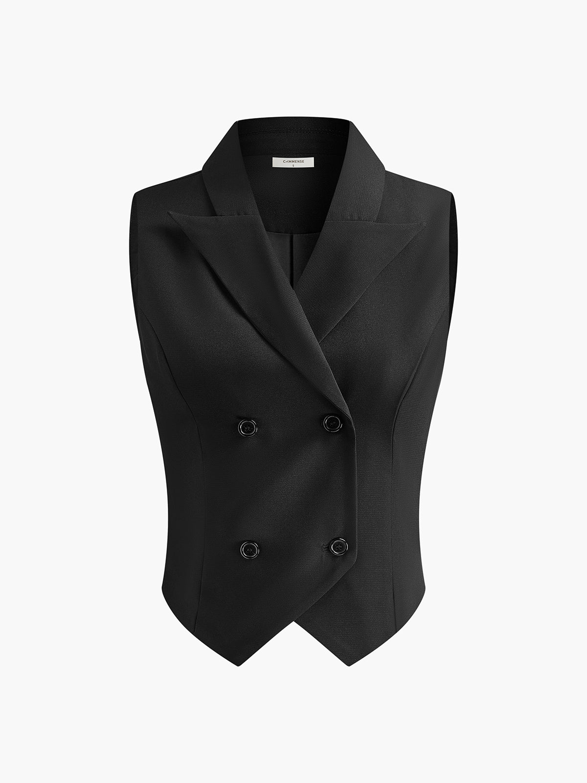 Black sleeveless blazer close-up front view