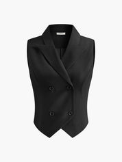 Black sleeveless blazer close-up front view