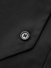 Black blazer button detail close-up