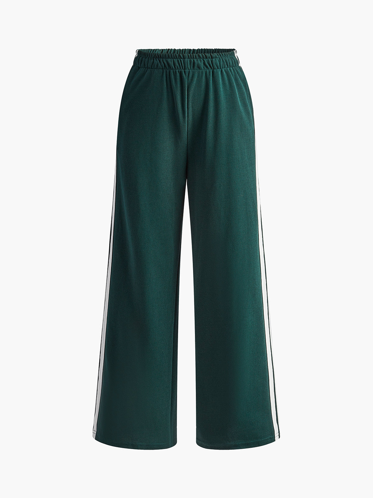 Dames broek groen met witte strepen, hoge taille, front view