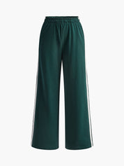 Dames broek groen met witte strepen, hoge taille, front view