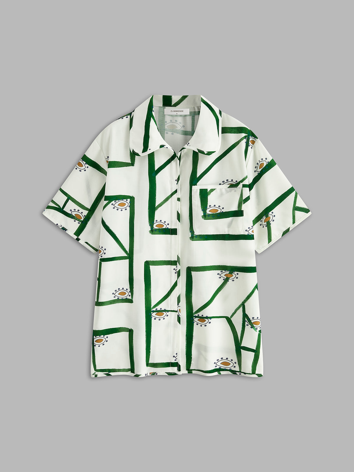Loungewear shirt white with green pattern front view