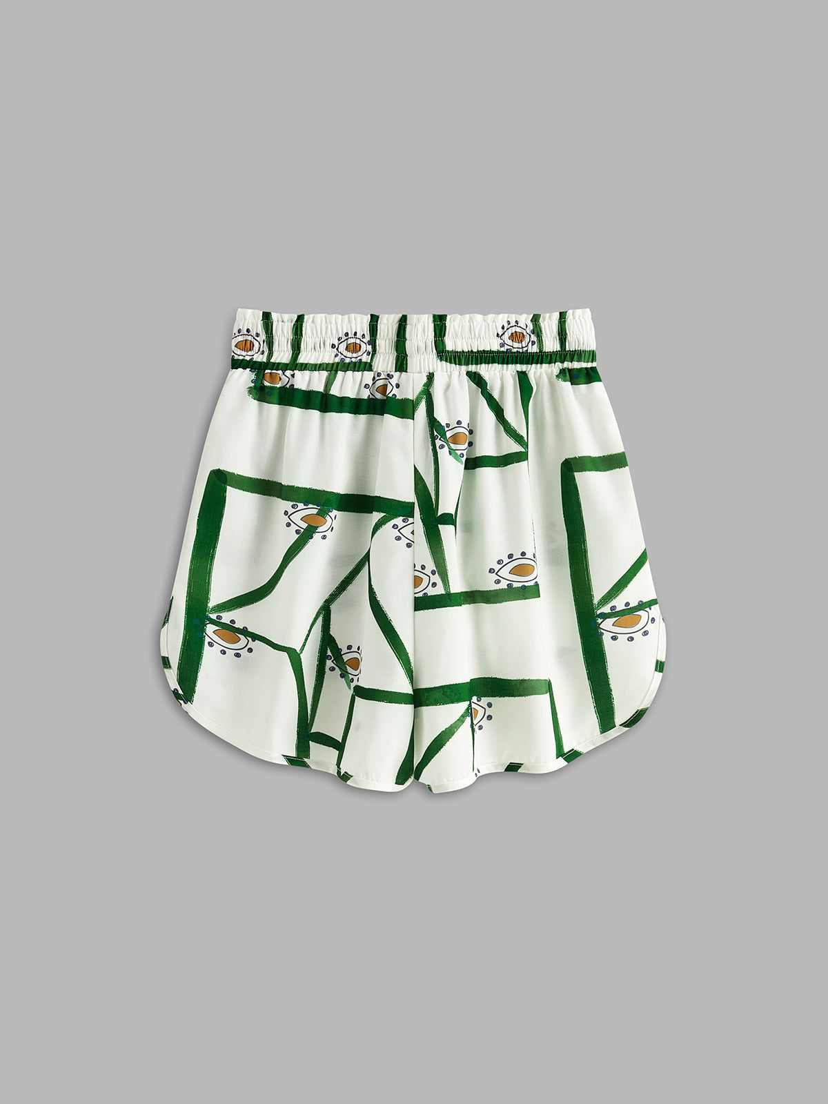 Loungewear shorts white with green pattern flat lay
