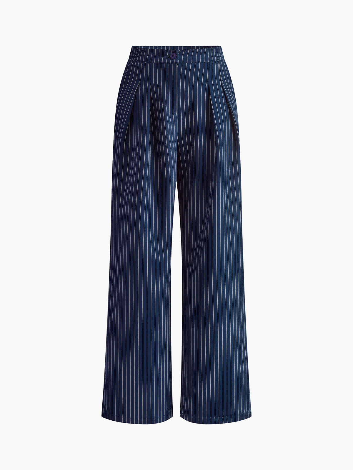 Damesbroek gestreept blauw met hoge taille front view