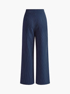 Gestreepte damesbroek blauw met witte strepen, front view