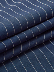 Navy pinstripe fabric detail close-up