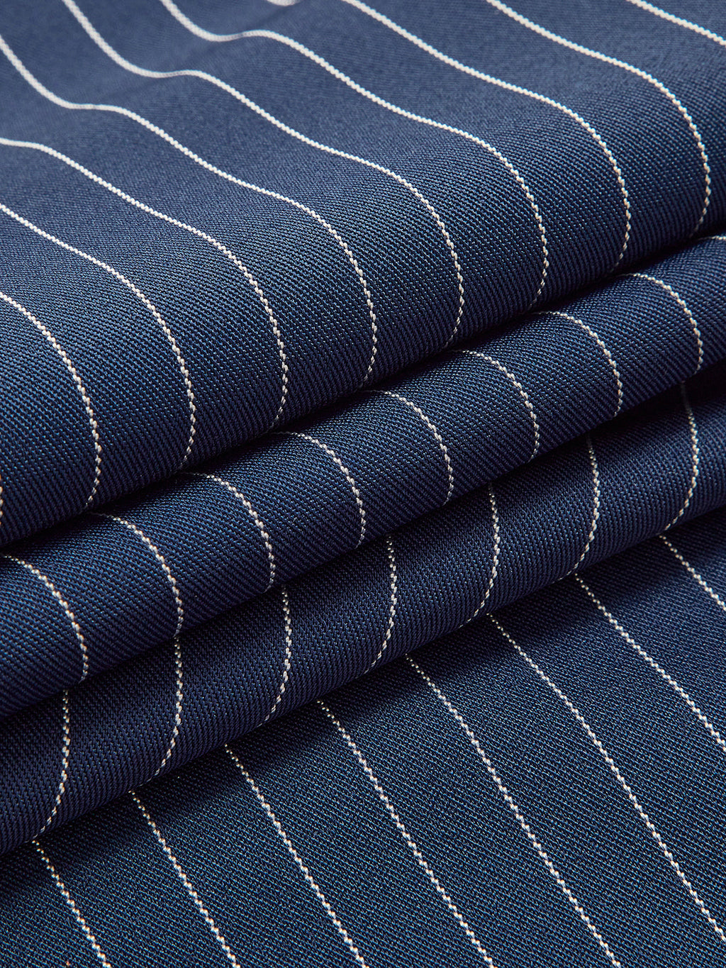 Navy pinstripe fabric detail close-up