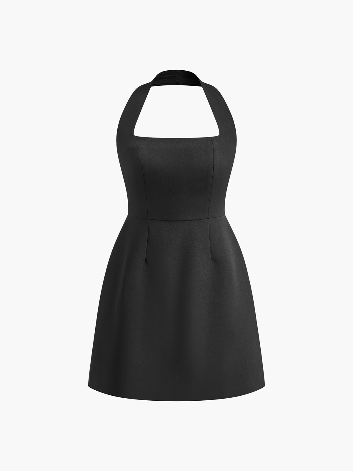 Mini jurk zwart halter hals achterzijde