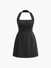 Mini jurk zwart halter hals achterzijde