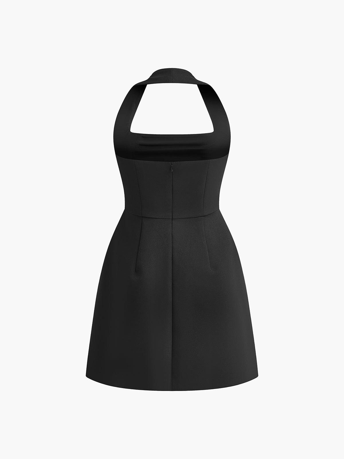 Mini-jurk zwart met halterhals en open rugachterzijde