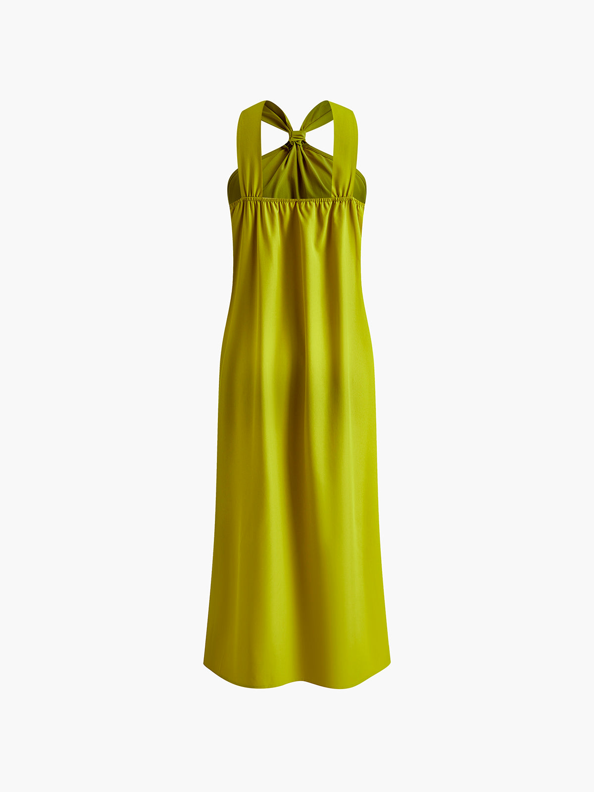 Green cocktail dress with knot neckline, back view