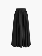 Linnen maxi rok zwart met plissé look, vooraanzicht