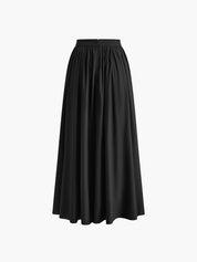 Linnen maxi rok zwart met plissé look vooraanzicht