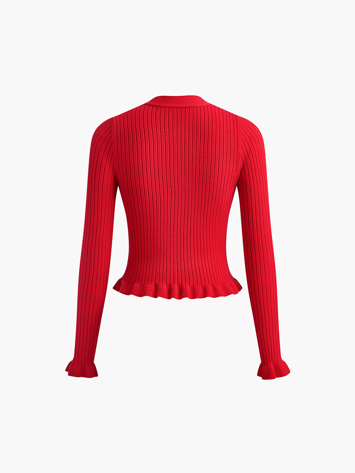 Red ribbed cardigan with white buttons back detail