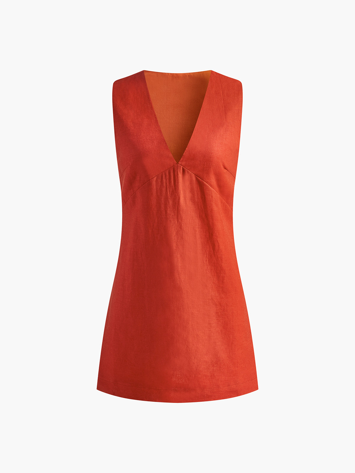 Orange linen dress with deep V-neck front detail