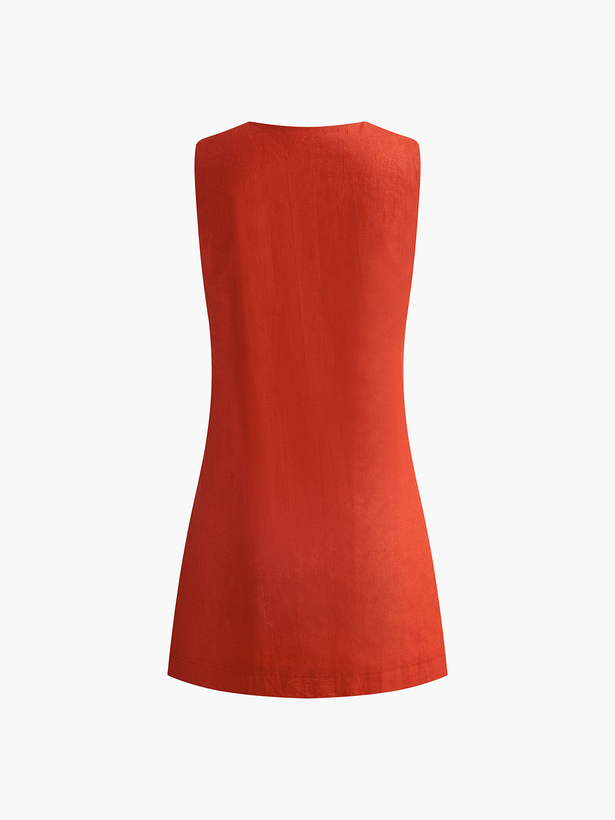 Orange linen dress with deep V-neck back detail