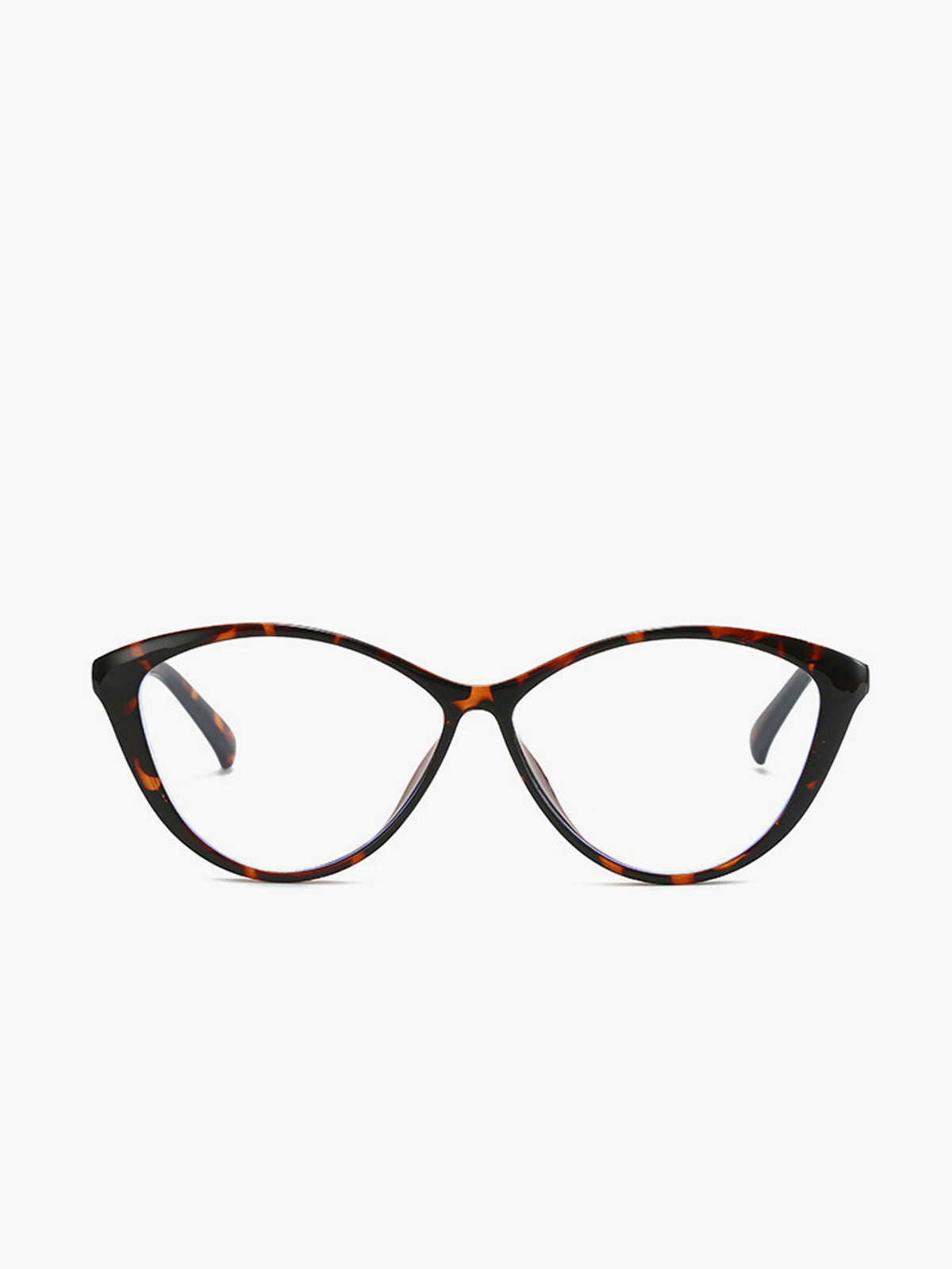 Tortoiseshell glasses with cat-eye shape, angled view