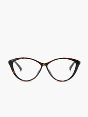 Tortoiseshell glasses with cat-eye shape, angled view