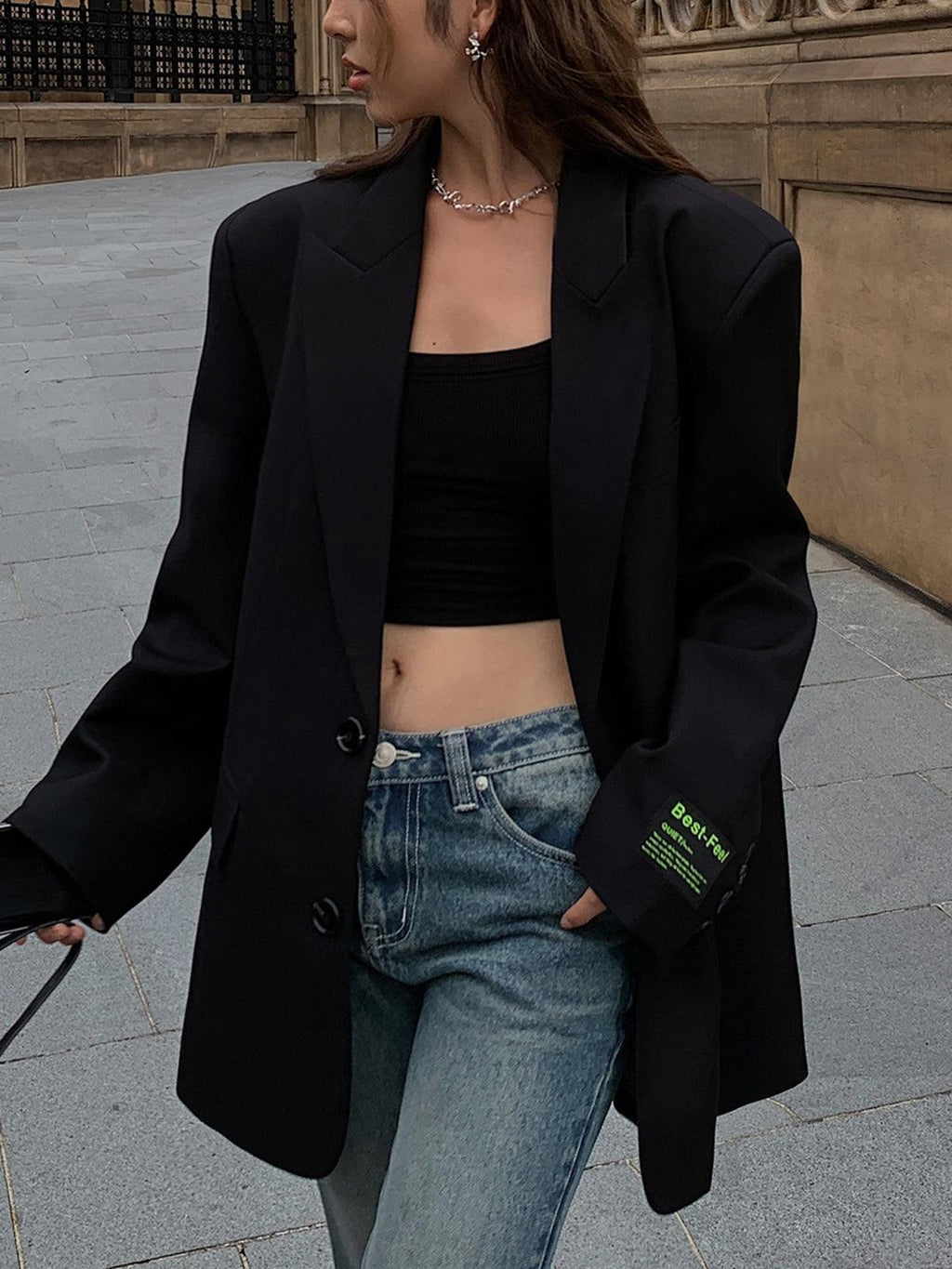 Damesblazer zwart oversized front view