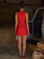 Red sleeveless dress with buttons back view