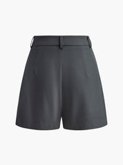 Korte broek donkergrijs met hoge taille en plooien vooraanzicht