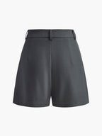 Korte broek donkergrijs met hoge taille en plooien vooraanzicht