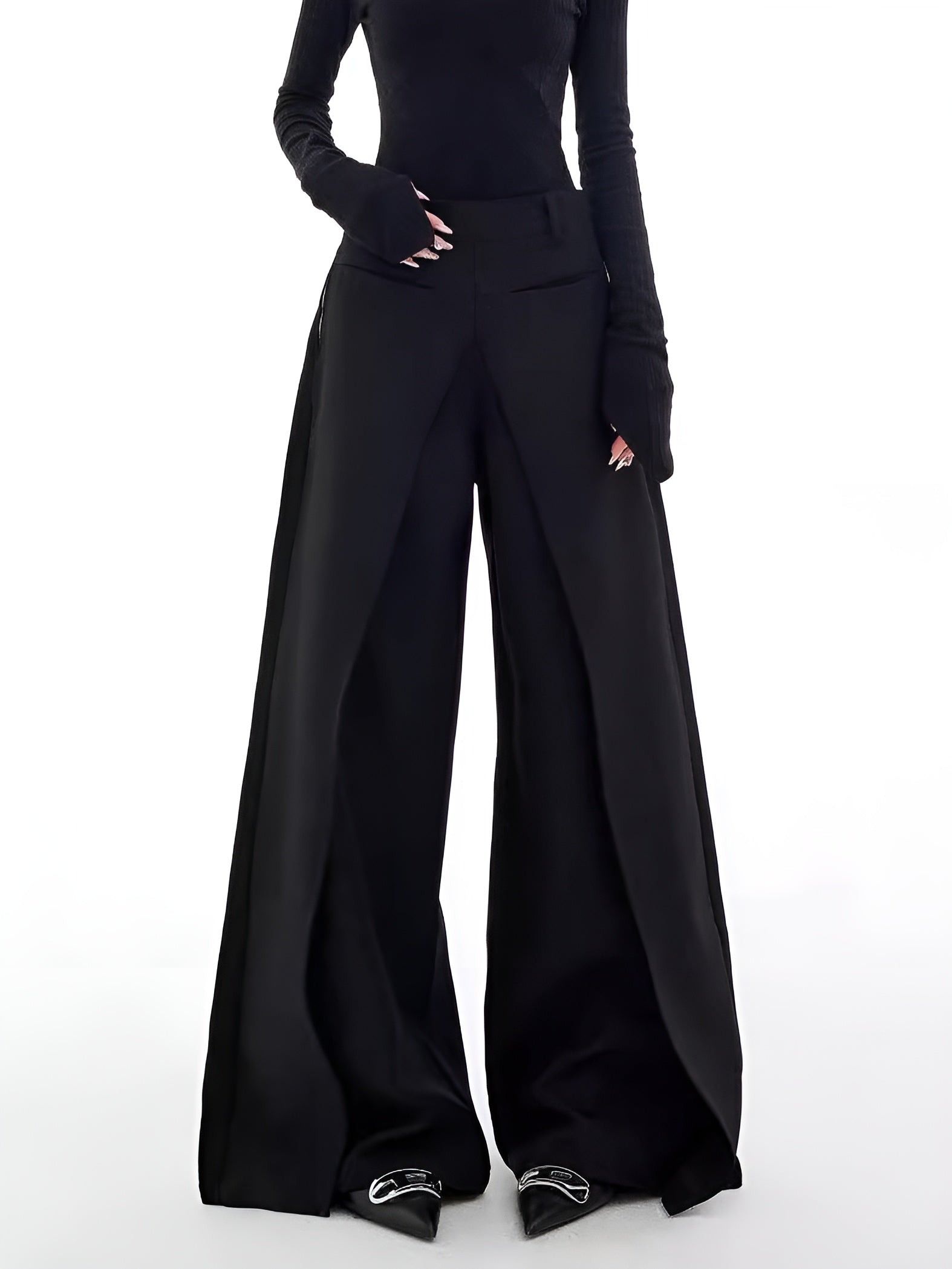 Black wide-leg pants with split detail side view