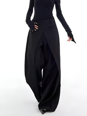 Black wide-leg pants with split detail angled view