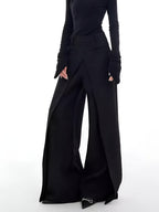 Black wide-leg pants with split detail front view