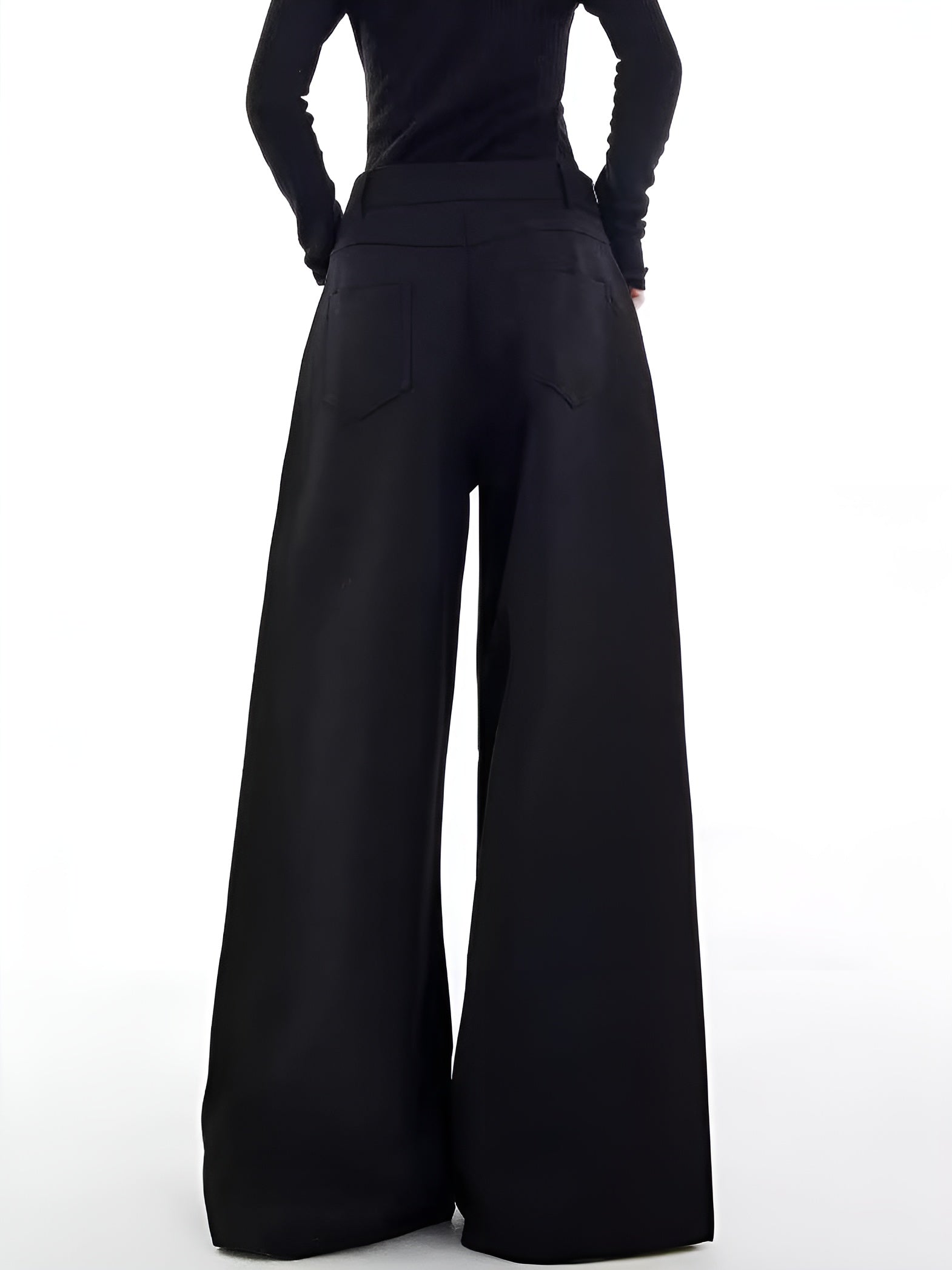 Black wide-leg pants with split detail back view