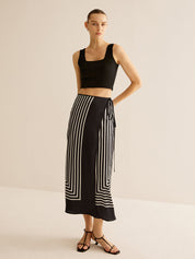 Maxi skirt black and white striped full body view