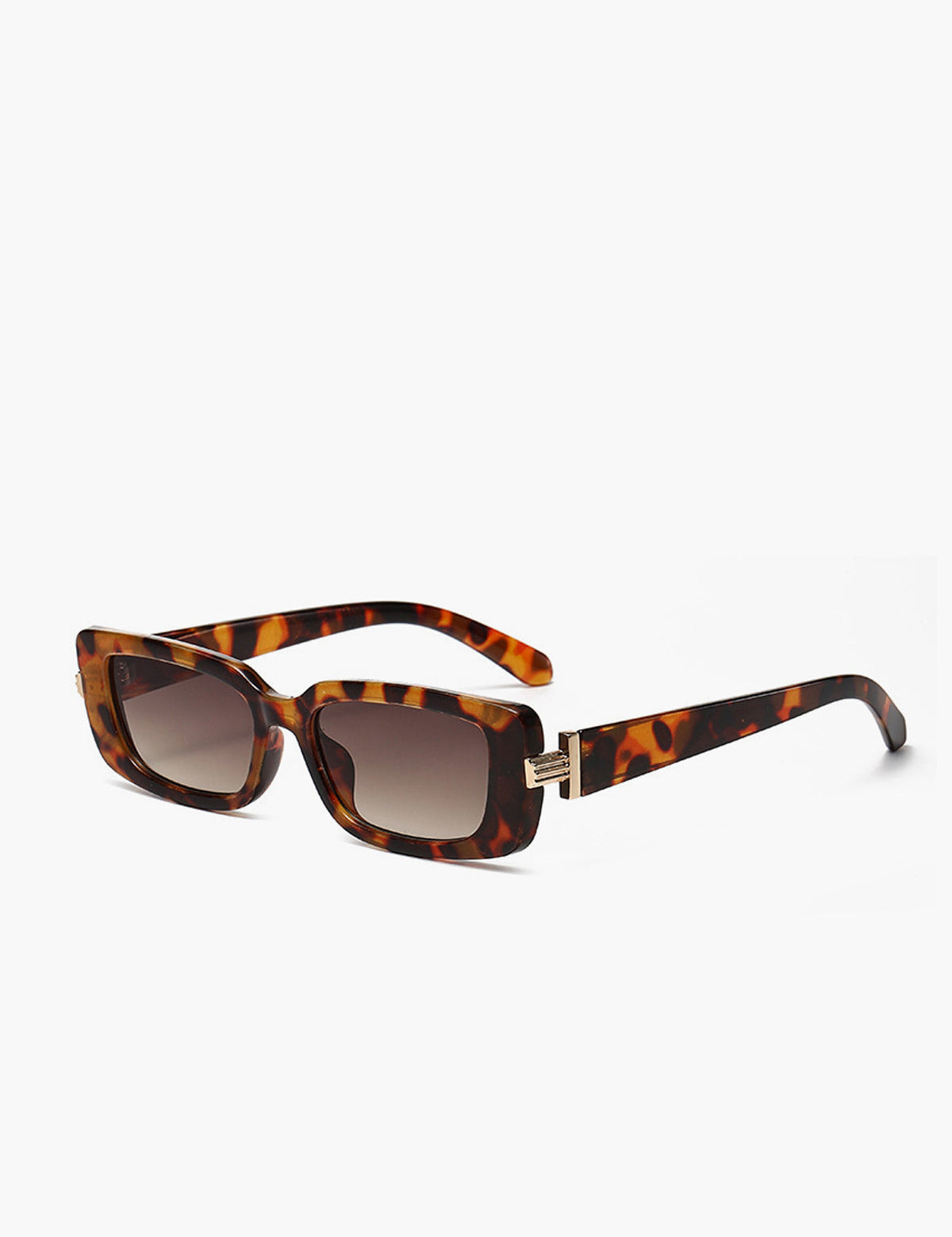 Brown tortoiseshell sunglasses with gold hinge detail, front view