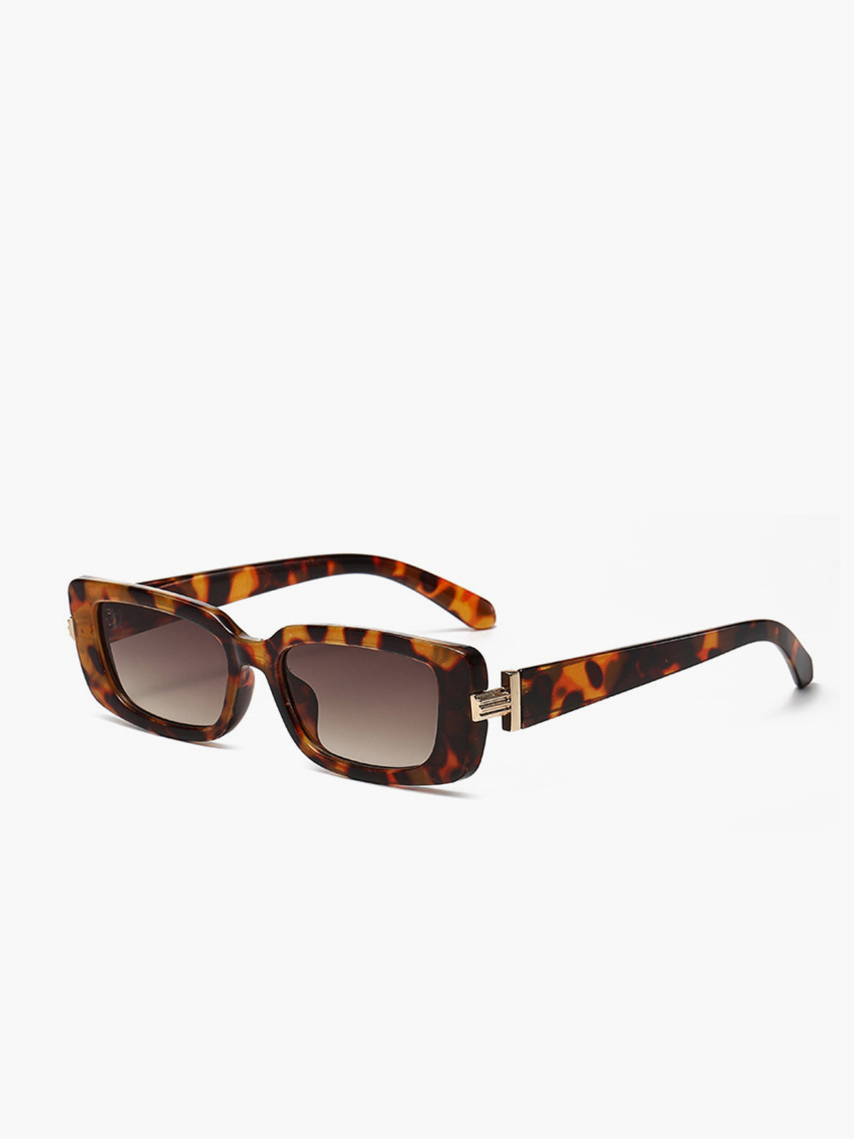 Brown tortoiseshell sunglasses with gold hinge detail, front view