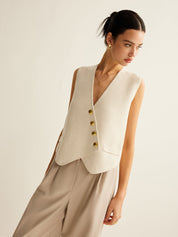 Cream vest with gold buttons side view