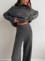 Gray knit sweater and pants set front view