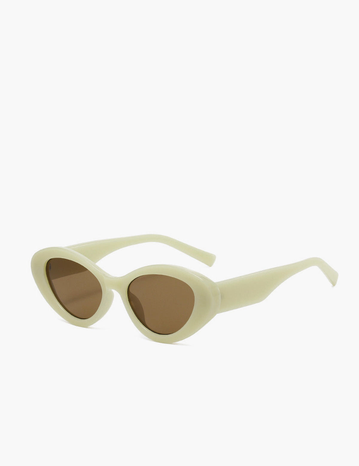 Sunglasses, oval cat eye shape, creamy beige, front view