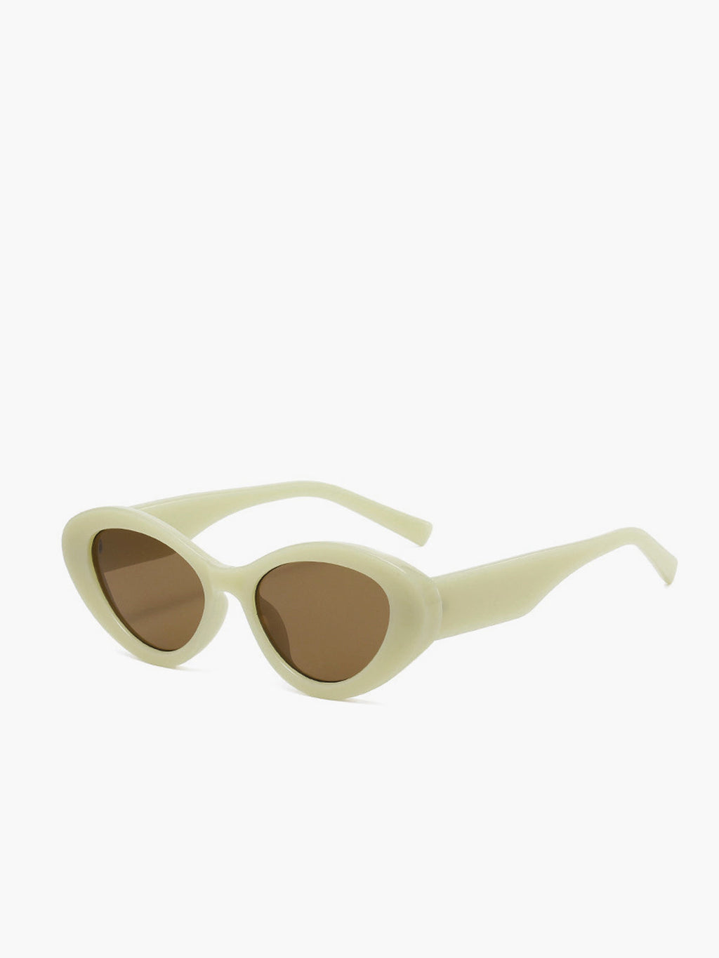 Sunglasses, oval cat eye shape, creamy beige, front view