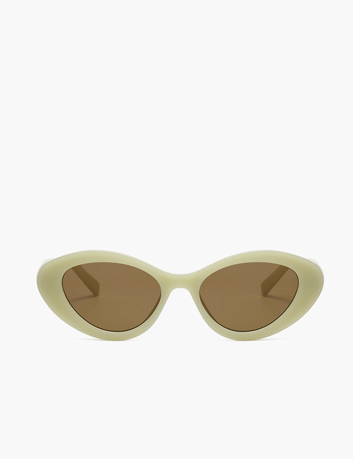 Sunglasses, oval cat eye design, beige plastic, straight-on view