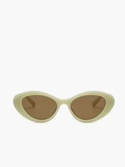 Sunglasses, oval cat eye design, beige plastic, straight-on view