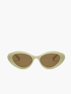 Sunglasses, oval cat eye design, beige plastic, straight-on view