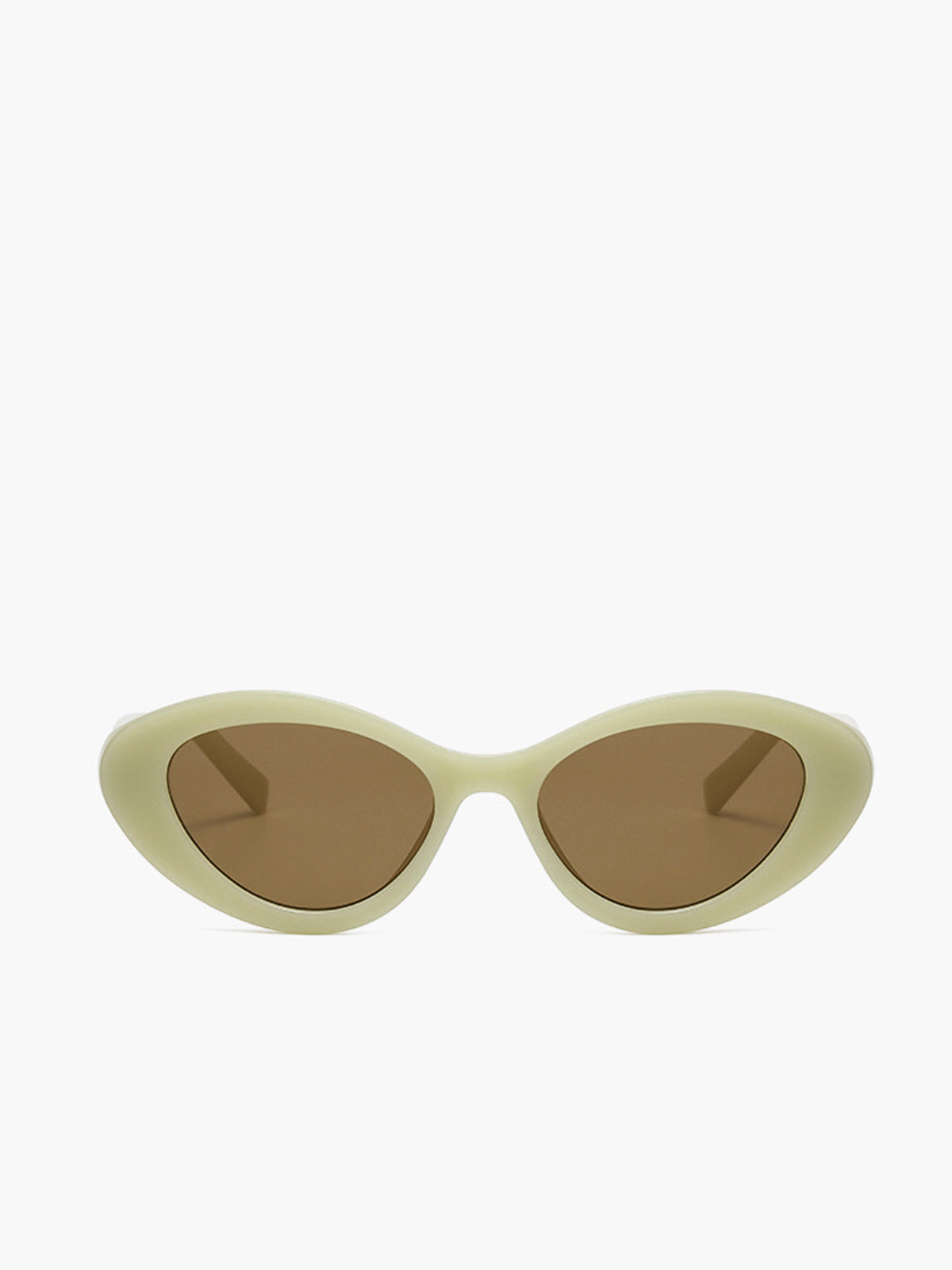Sunglasses, oval cat eye design, beige plastic, straight-on view