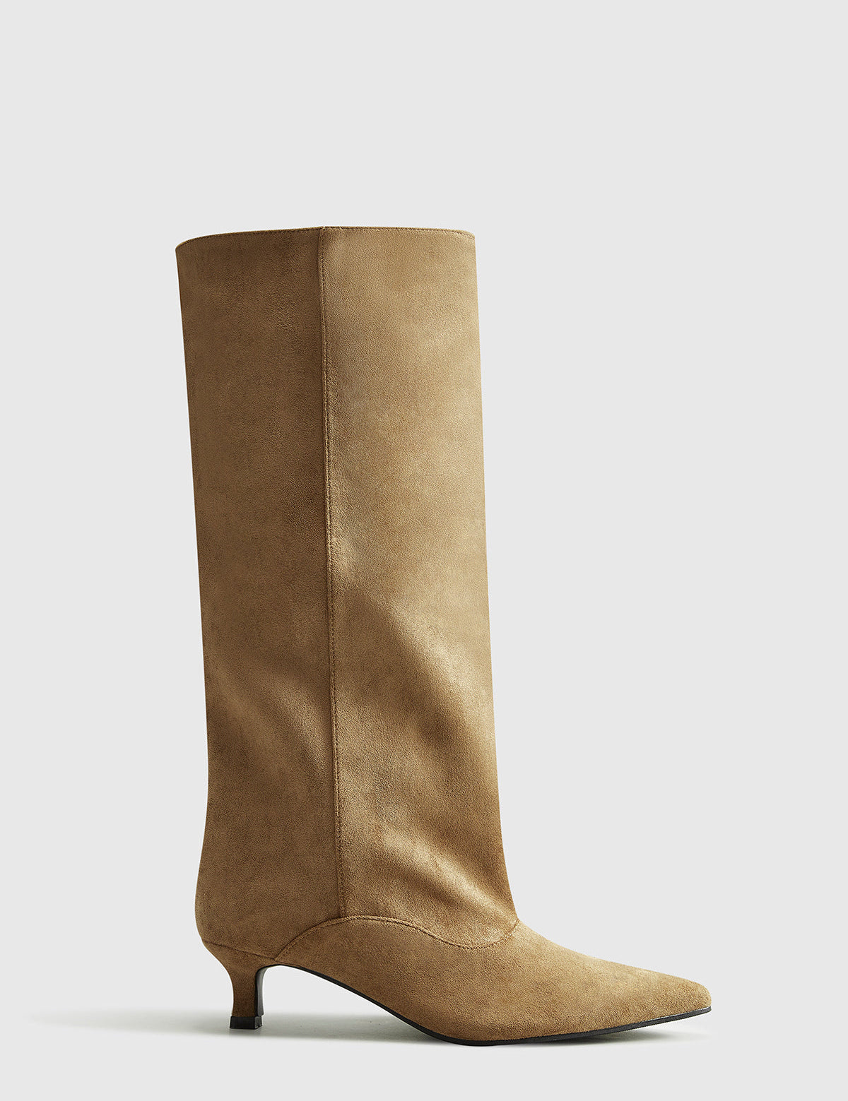 Brown suede knee-high boots side view