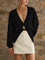 Black cardigan with gold button front view