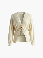 Cream cardigan with gold button front view