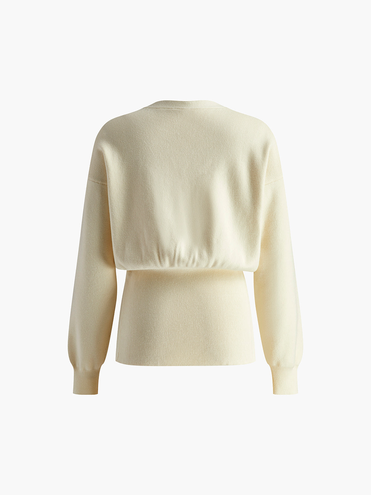 Cream cardigan with gold button back view
