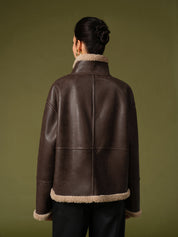 Aviator jacket brown with beige sherpa lining back view