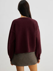 Cardigan burgundy with black velvet bows back view